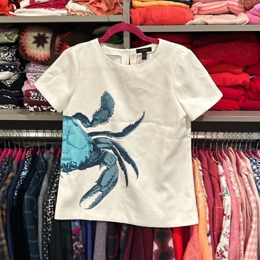 J Crew size 0 white with teal crab shirt. NWOT